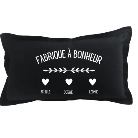 Coussin rectangulaire noir personnalisé : Fabrique à bonheur