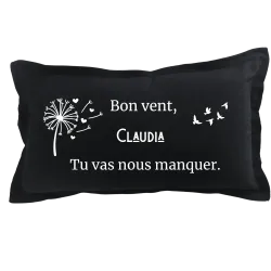 Coussin rectangulaire noir personnalisé départ : Tu vas nous manquer