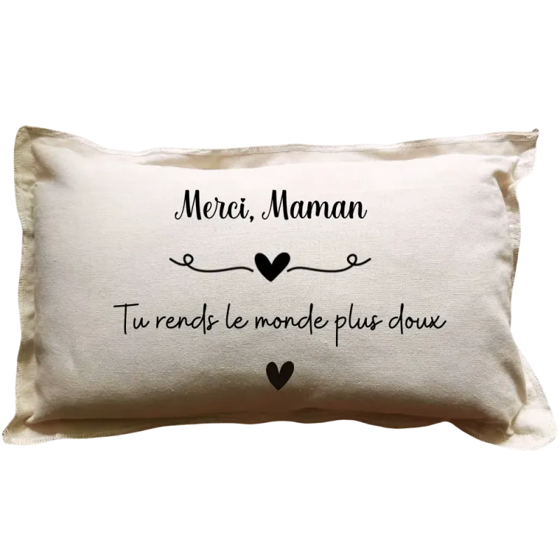 Coussin rectangulaire beige personnalisé : Merci, Prénom ...
