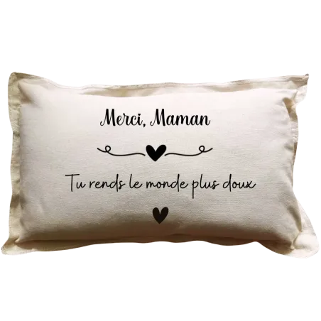 Coussin rectangulaire beige personnalisé : Merci, Prénom ...