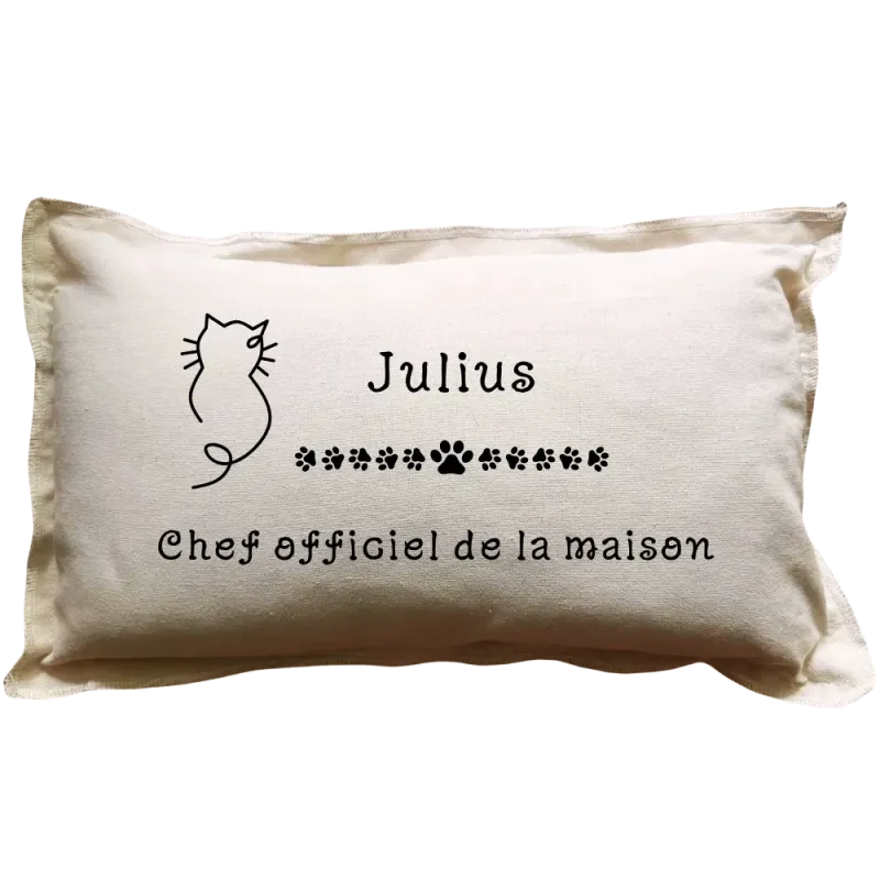 Coussin rectangulaire beige personnalisé Chat : Chef officiel ...