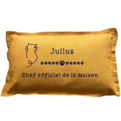 Coussin rectangulaire moutarde personnalisé Chat : Chef officiel ...