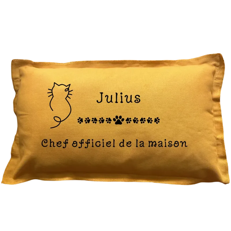 Coussin rectangulaire moutarde personnalisé Chat : Chef officiel ...