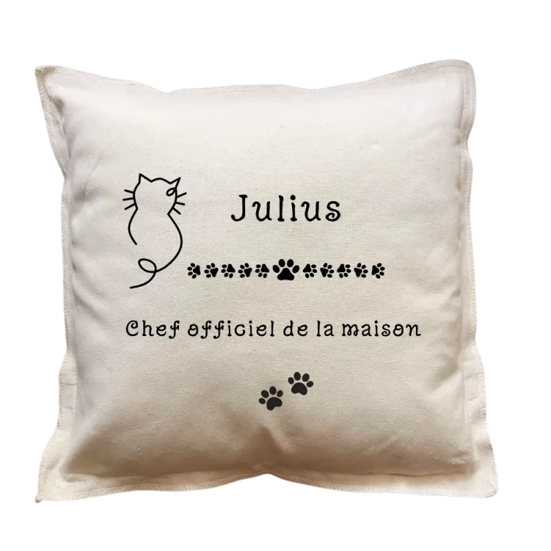 Coussin carré beige personnalisé Chat : Chef officiel ...