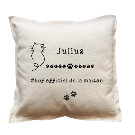 Coussin carré beige personnalisé Chat : Chef officiel ...