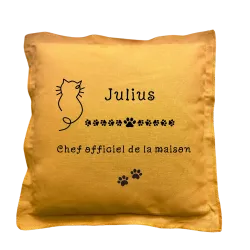Coussin carré moutarde personnalisé Chat : Chef officiel ...