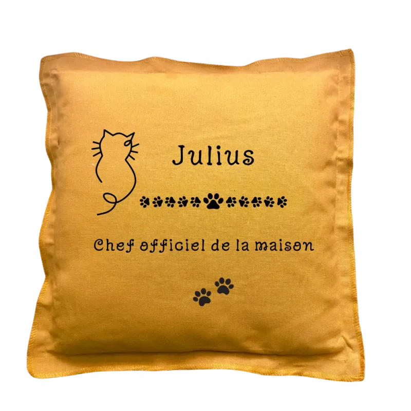 Coussin carré moutarde personnalisé Chat : Chef officiel ...