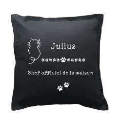 Coussin carré noir personnalisé Chat : Chef officiel ...