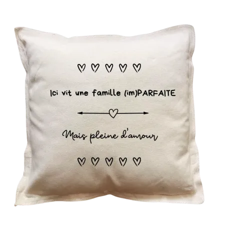 Coussin à message beige carré: Famille (im)PARFAITE