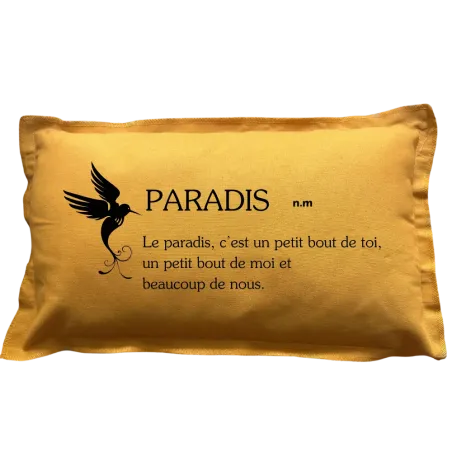 Coussin à message moutarde rectangulaire définition du mot : Paradis