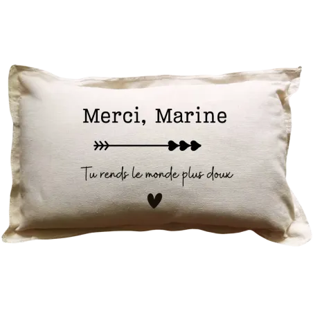 Coussin rectangulaire beige personnalisé : Tu rends le monde plus doux